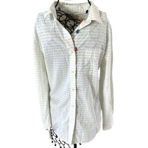 Just A Cheap Shirt White/Yellow Green Striped Long Sleeve ButtonUp Shirt Size XL